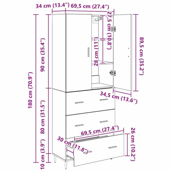 vidaXL Highboard 2 pcs Čierny dub Drevovláknitá doska a sklo – Obrázok 13