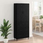 vidaXL Highboard 2 pcs Čierny dub Drevovláknitá doska a sklo – Obrázok 3