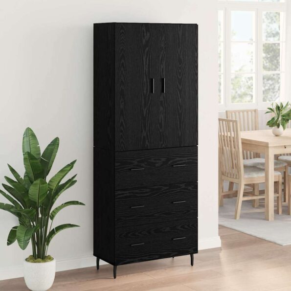 vidaXL Highboard 2 pcs Čierny dub Drevovláknitá doska a sklo – Obrázok 3