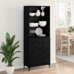 vidaXL Highboard Čierny dub 69,5 x 34 x 180 cm Kompozitné drevo – Obrázok 4