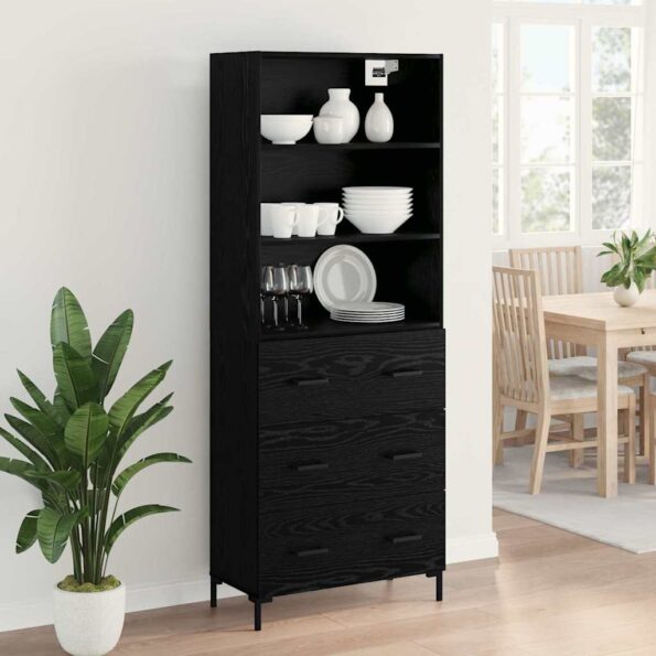 vidaXL Highboard Čierny dub 69,5 x 34 x 180 cm Kompozitné drevo – Obrázok 4