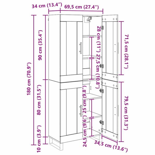 vidaXL Highboard 2 pcs Čierny dub Drevovláknitá doska a sklo – Obrázok 13