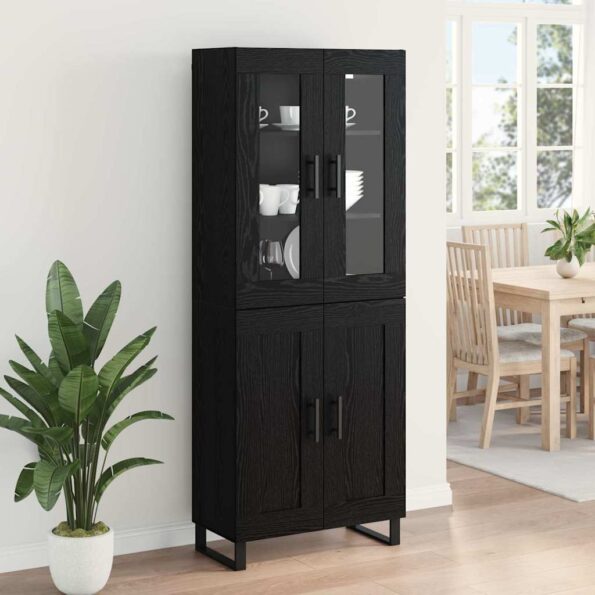 vidaXL Highboard 2 pcs Čierny dub Drevovláknitá doska a sklo – Obrázok 4