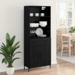 vidaXL Highboard Čierny dub 69,5 x 34 x 180 cm Kompozitné drevo – Obrázok 4