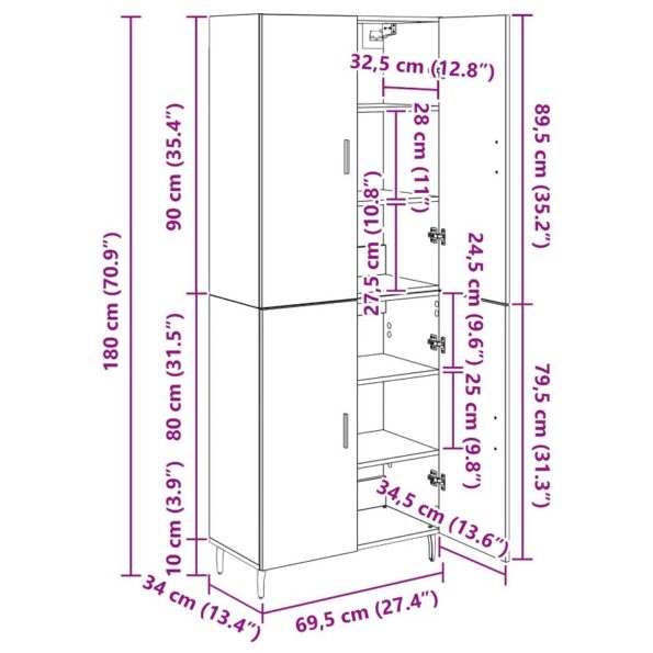 vidaXL Highboard 2 pcs Čierny dub Drevovláknitá doska a sklo – Obrázok 13