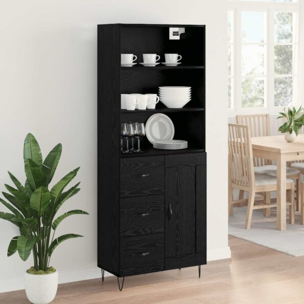 vidaXL Highboard so zásuvkou 2 pcs Čierny dub Kompozitné drevo – Obrázok 4