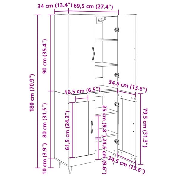 vidaXL Highboard 2 pcs Čierny dub Konštrukčné drevo a sklo – Obrázok 13