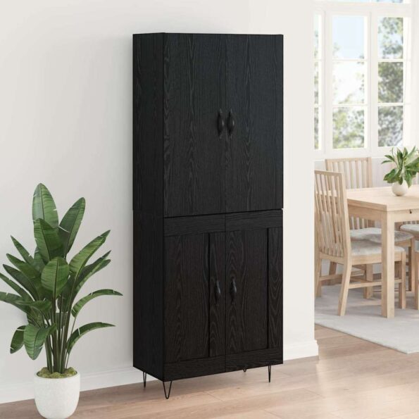 vidaXL Highboard 2 pcs Čierny dub Konštrukčné drevo a sklo – Obrázok 4