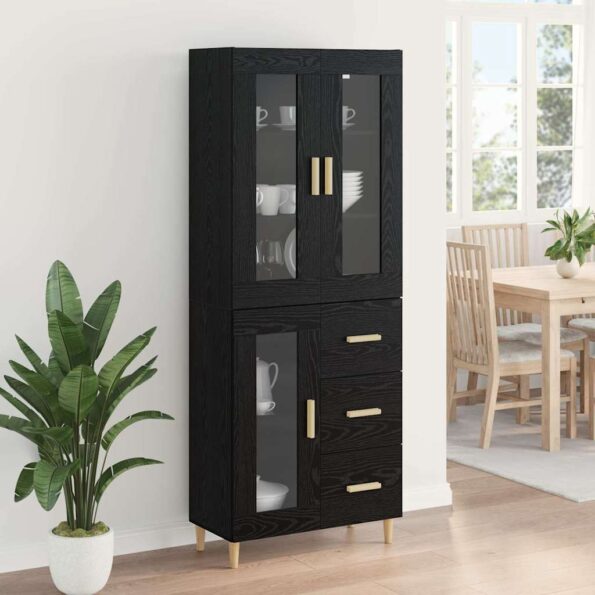 vidaXL Highboard Čierny dub 69,5 x 34 x 180 cm Kompozitné drevo – Obrázok 4