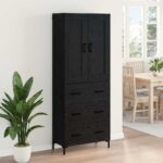 vidaXL Highboard so zásuvkou 2 pcs Čierny dub Kompozitné drevo – Obrázok 4