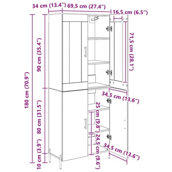 vidaXL Highboard 2 pcs Čierny dub Kompozitné drevo – Obrázok 13
