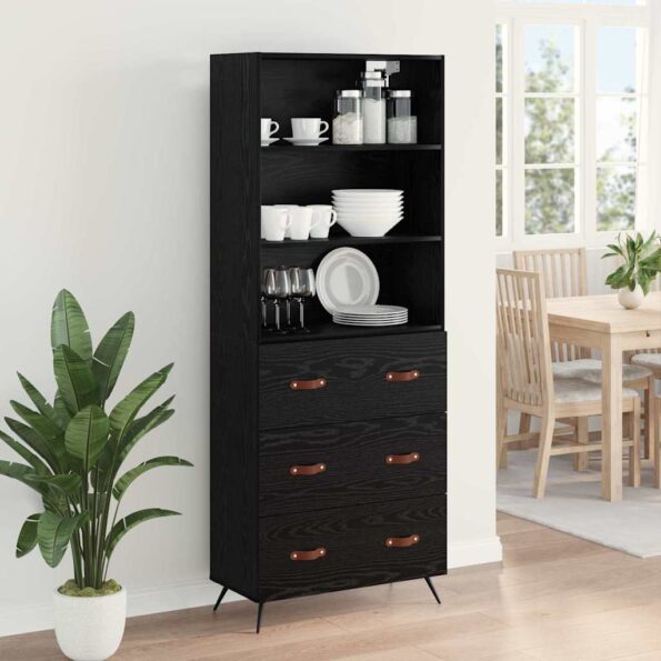 vidaXL Highboard Čierny dub 69,5 x 34 x 180 cm Kompozitné drevo – Obrázok 4