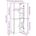 vidaXL Highboard Čierny dub 69,5 x 34 x 180 cm Kompozitné drevo – Obrázok 13