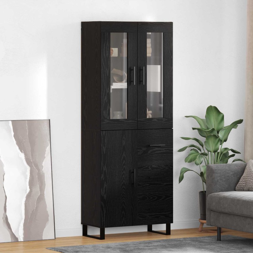 3416134_1.jpg vidaXL Highboard 2 pcs Čierny dub Drevovláknitá doska a sklo – Obrázok 1