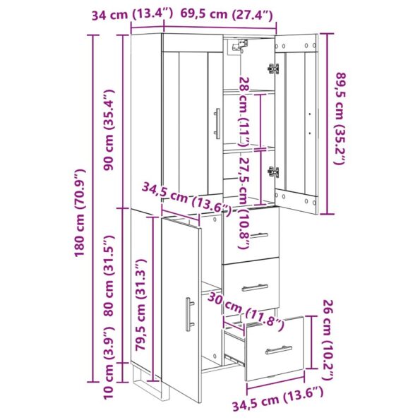 vidaXL Highboard 2 pcs Čierny dub Drevovláknitá doska a sklo – Obrázok 13