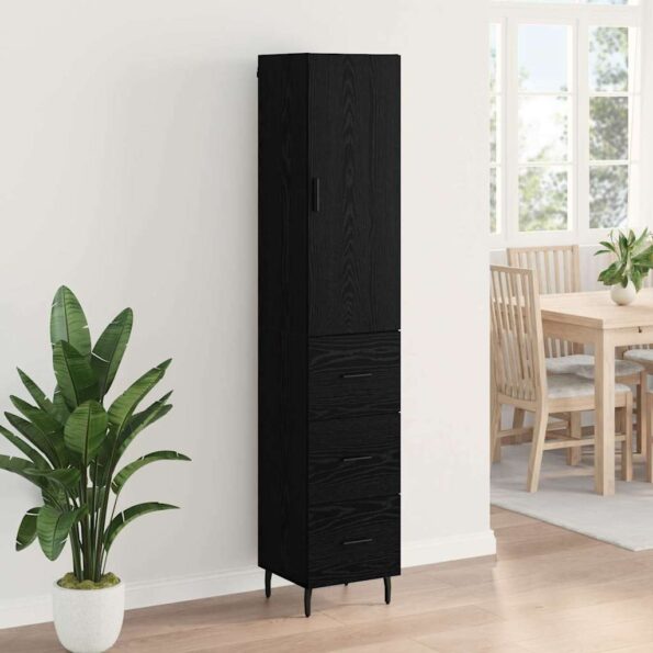 vidaXL Highboard Čierny dub 34,5 x 34 x 180 cm Kompozitné drevo – Obrázok 4