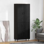 vidaXL Highboard 2 pcs Čierny dub Drevovláknitá doska a sklo