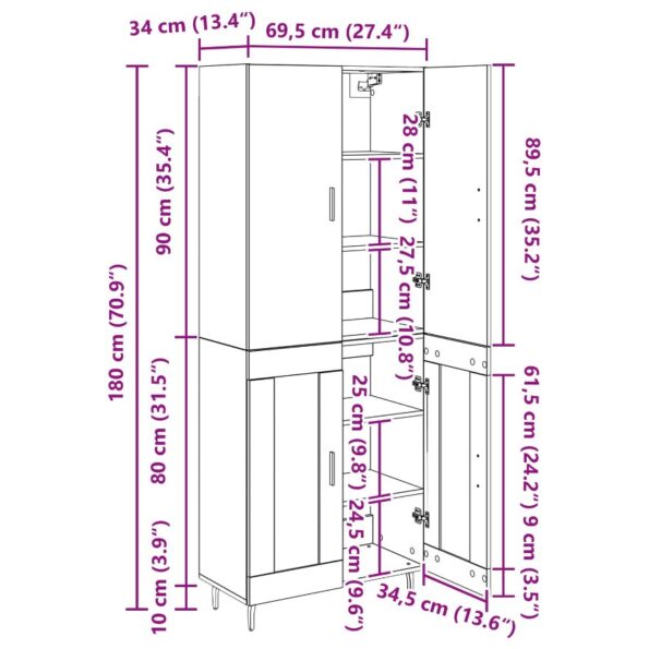 vidaXL Highboard 2 pcs Čierny dub Drevovláknitá doska a sklo – Obrázok 13