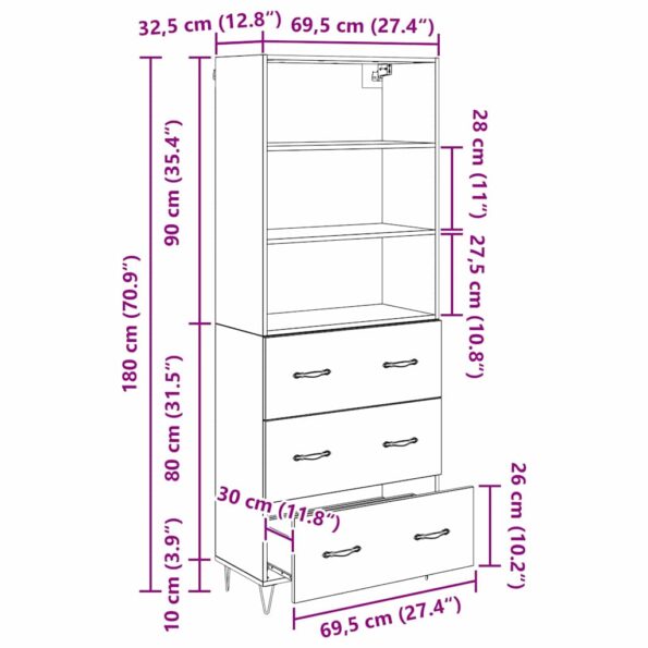 vidaXL Highboard so zásuvkou 2 pcs Čierny dub Kompozitné drevo – Obrázok 13