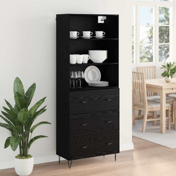 vidaXL Highboard so zásuvkou 2 pcs Čierny dub Kompozitné drevo – Obrázok 4