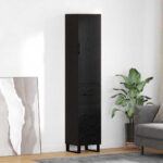 vidaXL Highboard Čierny dub 34,5 x 34 x 180 cm Kompozitné drevo