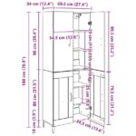 vidaXL Highboard Čierny dub 69,5 x 34 x 180 cm Kompozitné drevo – Obrázok 13