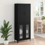 vidaXL Highboard Čierny dub 69,5 x 34 x 180 cm Kompozitné drevo – Obrázok 4
