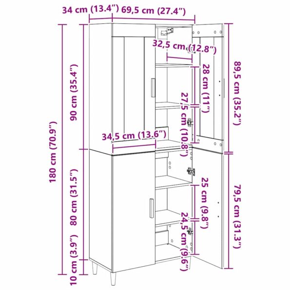 vidaXL Highboard Nástenný 2 pcs Čierny dub Kompozitné drevo – Obrázok 13