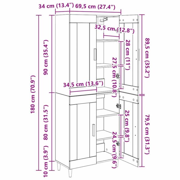 vidaXL Highboard Nástenný 2 pcs Čierny dub Kompozitné drevo – Obrázok 13