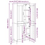vidaXL Highboard Čierny dub 69,5 x 34 x 180 cm Kompozitné drevo – Obrázok 13