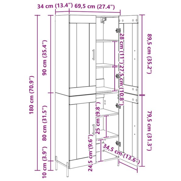 vidaXL Highboard Čierny dub 69,5 x 34 x 180 cm Kompozitné drevo – Obrázok 13