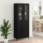 vidaXL Highboard Čierny dub 69,5 x 34 x 180 cm Kompozitné drevo – Obrázok 4
