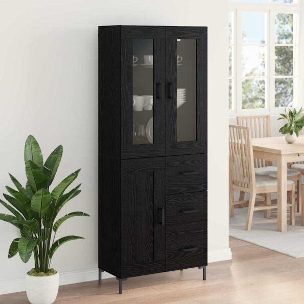 vidaXL Highboard so zásuvkou 2 pcs Čierny dub Kompozitné drevo – Obrázok 4