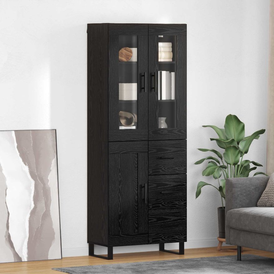 3416219_1.jpg vidaXL Highboard 2 pcs Čierny dub Drevovláknitá doska a sklo – Obrázok 1