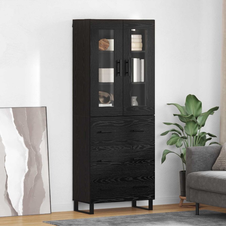 3416221_1.jpg vidaXL Highboard 2 pcs Čierny dub Drevovláknitá doska a sklo – Obrázok 1