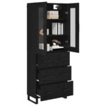 vidaXL Highboard 2 pcs Čierny dub Drevovláknitá doska a sklo – Obrázok 3