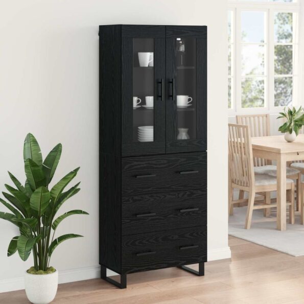 vidaXL Highboard 2 pcs Čierny dub Drevovláknitá doska a sklo – Obrázok 4