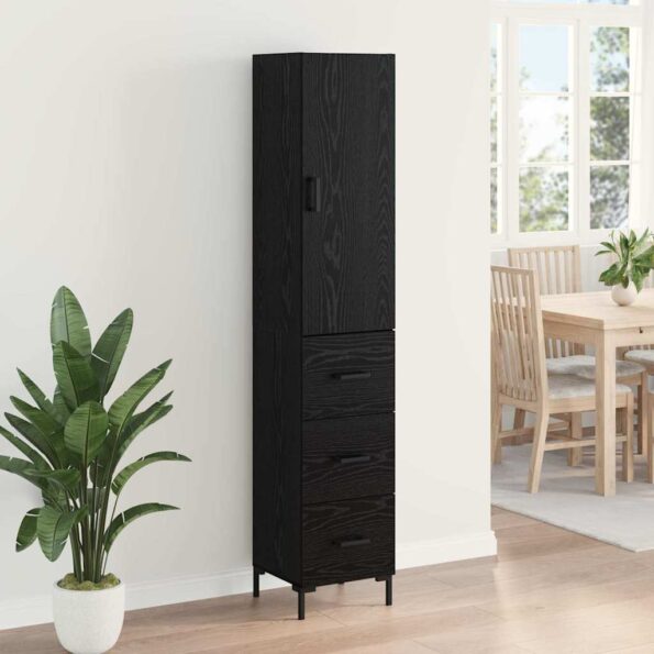 vidaXL Highboard Čierny dub 34,5 x 34 x 180 cm Kompozitné drevo – Obrázok 4