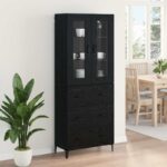 vidaXL Highboard Čierny dub 69,5 x 34 x 180 cm Kompozitné drevo – Obrázok 4