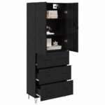 vidaXL Highboard so zásuvkou 2 pcs Čierny dub Konštrukčné drevo a sklo – Obrázok 3