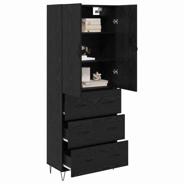 vidaXL Highboard so zásuvkou 2 pcs Čierny dub Konštrukčné drevo a sklo – Obrázok 3