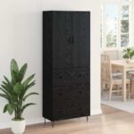 vidaXL Highboard so zásuvkou 2 pcs Čierny dub Konštrukčné drevo a sklo – Obrázok 4