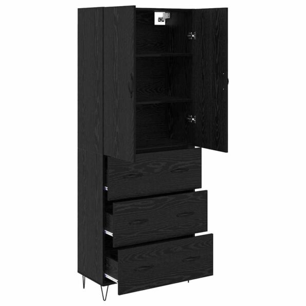 vidaXL Highboard so zásuvkou 2 pcs Čierny dub Konštrukčné drevo a sklo – Obrázok 5