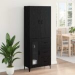 vidaXL Highboard Čierny dub 69,5 x 34 x 180 cm Kompozitné drevo – Obrázok 4