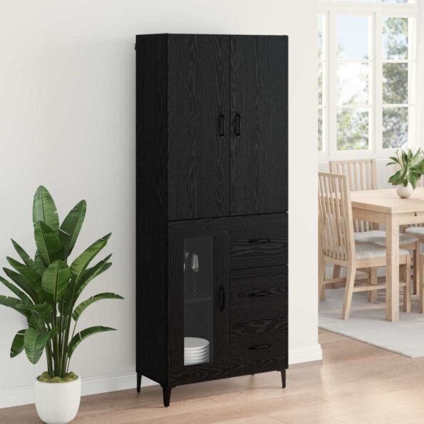 vidaXL Highboard Čierny dub 69,5 x 34 x 180 cm Kompozitné drevo – Obrázok 4