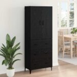 vidaXL Highboard Čierny dub 69,5 x 34 x 180 cm Kompozitné drevo – Obrázok 4
