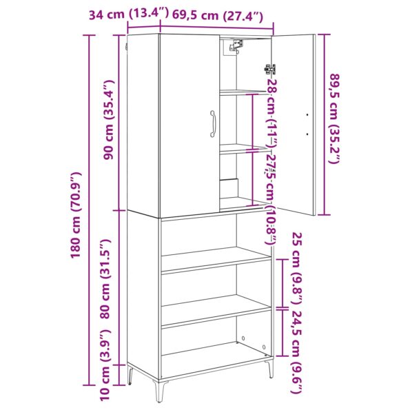 vidaXL Highboard Čierny dub 69,5 x 34 x 180 cm Kompozitné drevo – Obrázok 13