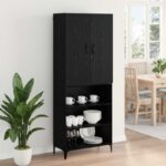 vidaXL Highboard Čierny dub 69,5 x 34 x 180 cm Kompozitné drevo – Obrázok 4