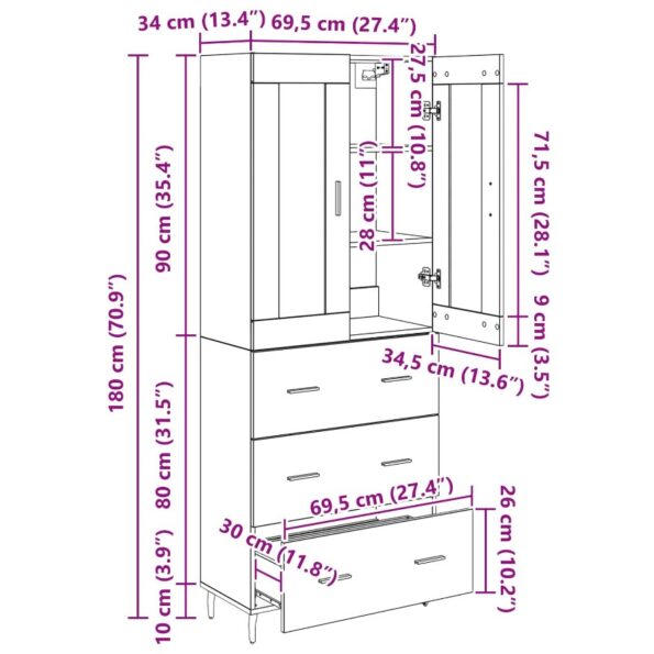 vidaXL Highboard so zásuvkou 2 pcs Čierny dub Kompozitné drevo – Obrázok 12