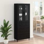 vidaXL Highboard so zásuvkou 2 pcs Čierny dub Kompozitné drevo – Obrázok 4